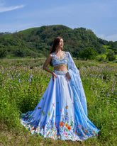 Sky Blue Embroidered Lehenga Set