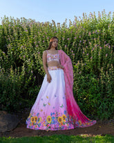 Pink White Floral Embroidered Lehenga Set