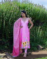 Pink Floral Embroidered Kurta Set
