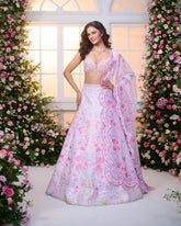 Lavender-Pink Printed Embroidered Lehenga set