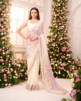 Lemon Yellow Printed Pre-Draped Saree Set