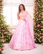 Pink -Lavender All Over Printed Embroidered Lehenga Set