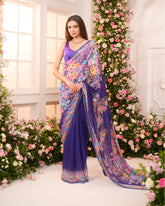 Royal Blue-Multicolor Printed Pre-Draped Saree Set