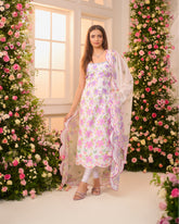 White-Pink Printed Kurta Set