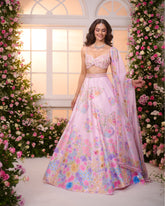 Rose Pink-Multicolor printed Embroidered Lehenga Set