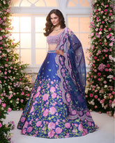 Royal Blue-Pink Printed Embroidered Lehenga Set