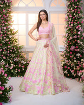 Yellow-Pink Printed Embroidered Lehenga set