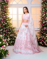 White Pink-Butterfly Printed Embroidered Lehenga Set
