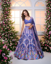 Royal Blue-Multicolour Embroidered Lehenga Set