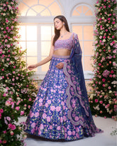 Royal Blue-Rose Pink Embroidered Lehenga Set