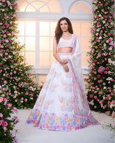 White-Multicolour Printed Embroidered Lehenga Set