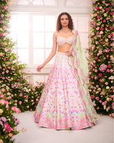 Pink Ombré-Pista Green Printed Embroidered Lehenga Set