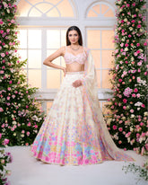 Lemon Yellow Ombré Printed Embroidered lehenga Set