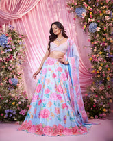 Rose Sea Blue Embroidered Lehenga Set