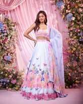 Rose Sky Blue Embroidered Lehenga Set