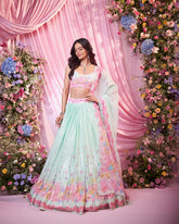 Rose Sea Green Embroidered Lehenga Set