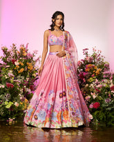 Pink Flower Printed Embellished Lehenga Set
