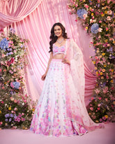 Rose White-Pink Embroidered Lehenga Set