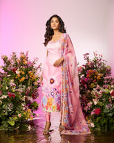 Pink Crystal Flower Embellished Kurta Set