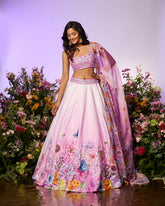 Lavender Floral Printed Embroidered Lehenga Set