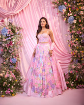 Rose Multicolour Embroidered Lehenga Set