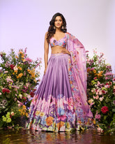 Lavender Floral Printed Embellished Lehenga Set