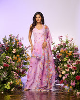 Lavender Rainbow Flower Embellished Sharara Set