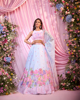 Rose Ice Blue & Pink Embroidered Lehenga Set