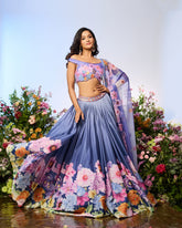 Lilac Blue Printed Embellished Lehenga Set