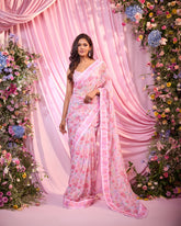 Rose Baby Pink Embroidered Pre-Drape Saree Set