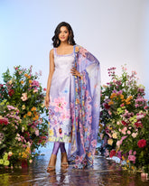 Lilac Blue Crystal Printed Embellished Kurta Set