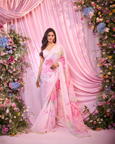 Rose Powder-Pink Embroidered Pre-Drape Saree Set