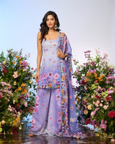 Lilac Blue Printed Embellished Sharara Set