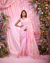 Rose Pink Embroidered Pre-drape Saree Set