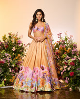 Ochre Yellow Printed Embellished Lehenga Set
