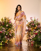 Ochre Yellow Printed Embellished Predrape Saree Set