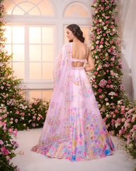 Rose Pink-Multicolor printed Embroidered Lehenga Set