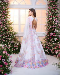 White-Multicolour Printed Embroidered Lehenga Set