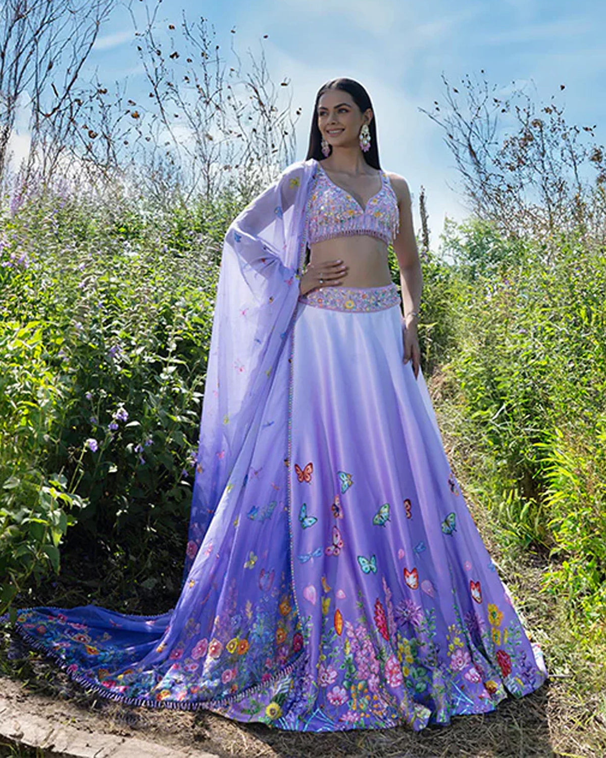 Lilac Ombre Embroidered Lehenga Set