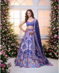 Royal Blue-Multicolour Embroidered Lehenga Set