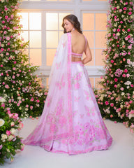 Pink Ombré Printed  Embroidered Lehenga Set