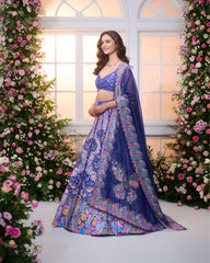 Royal Blue-Multicolour Embroidered Lehenga Set