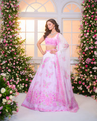 Pink Ombré Printed  Embroidered Lehenga Set