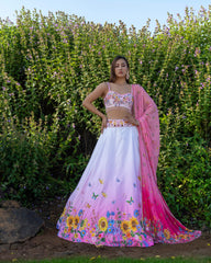 Pink White Floral Embroidered Lehenga Set