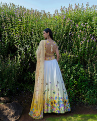 Yellow Ombre Floral Embroidered Lehenga Set