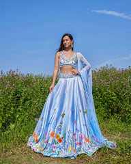 Sky Blue Embroidered Lehenga Set