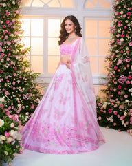 Pink Ombré Printed  Embroidered Lehenga Set
