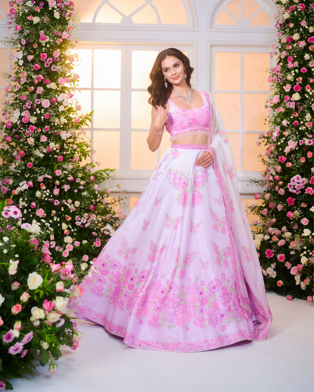Pink Ombré Printed  Embroidered Lehenga Set