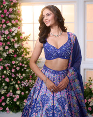 Royal Blue-Multicolour Embroidered Lehenga Set