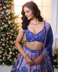 Royal Blue-Multicolour Embroidered Lehenga Set
